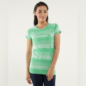 Lululemon Swiftly Tech Short Sleeve Crew Green Striped Size 8